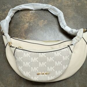 Michael Kors Hollis White/Cream Leather Shoulder Bag NWT